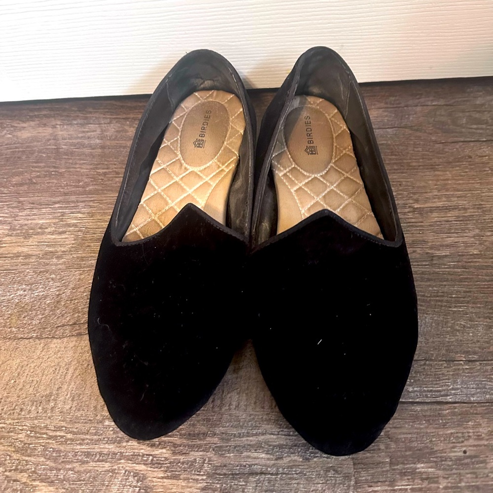 Birdies black velvet loafers